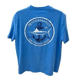Guy Harvey Men’s Large Blue Saltwater Gear Marlin Anchor Fishing Graphic T-shirt